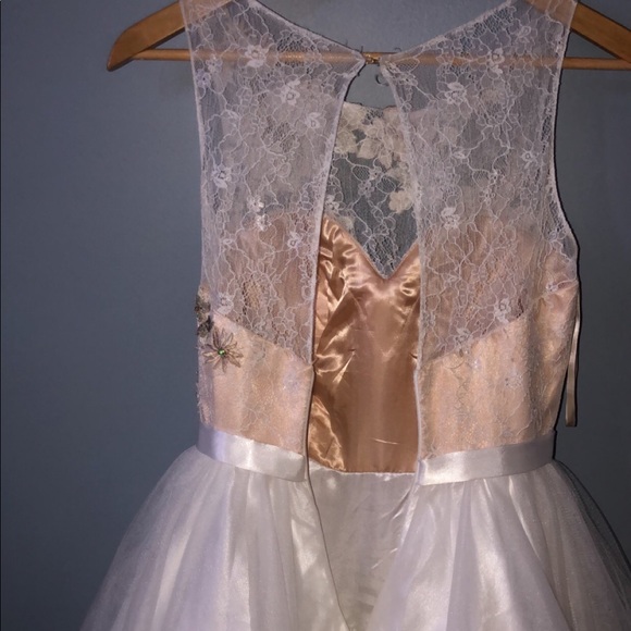 WHITE PRINCESS A LINE HIGH NECK PUFFY LACE DRESS - Picture 2 of 5